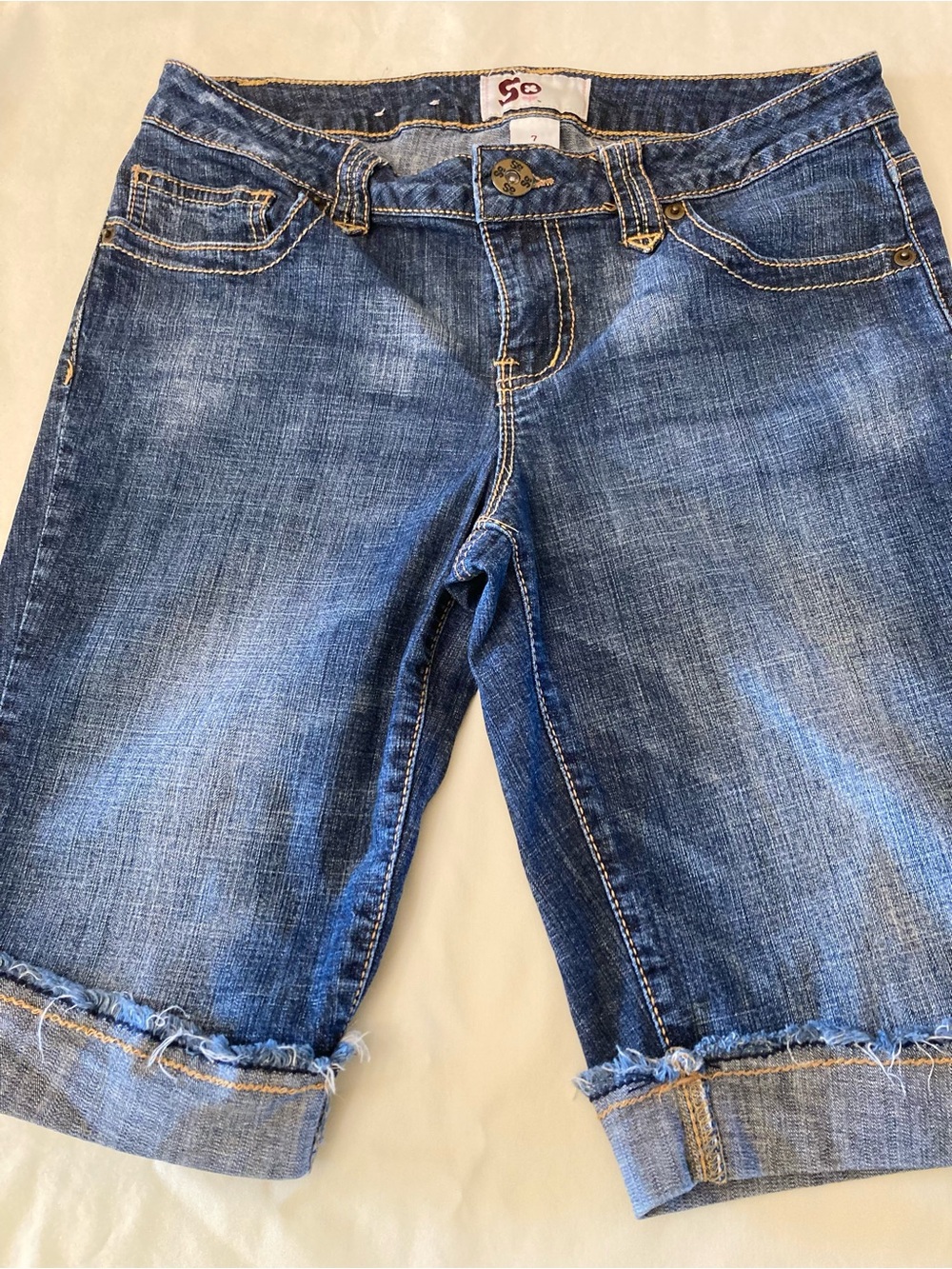 SO Blue Distressed Denim Bermuda Shorts with Stitching size 7